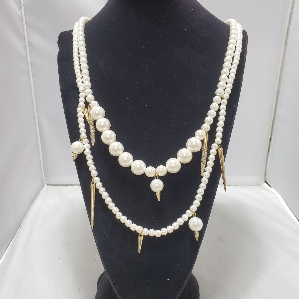 Sam Edelman Double Strand Pearl Necklace with Spike Pendants